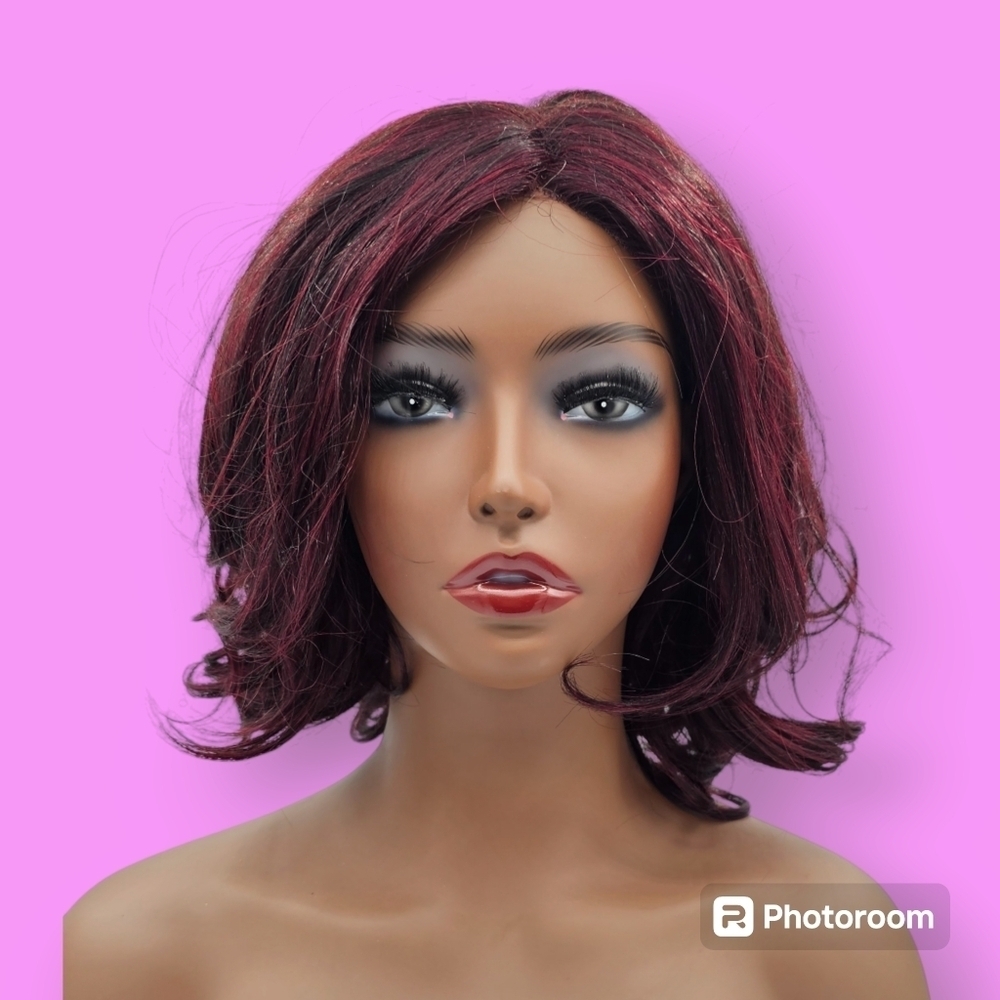 Zury Sis Beyond Black & Red Wine Side Swept Bang Moni Lace Front Wig
